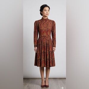 Vintage 70s 80s Bonwit Teller Dress Womens XS Paisley Academia Poet (Tag Size 4)